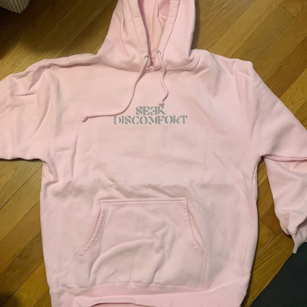 Yes theory pink men’s seek discomfort hoodie, size L